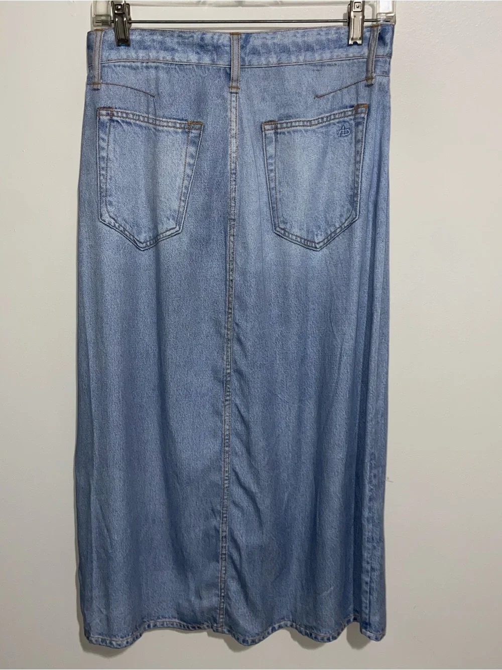 Rag & Bone Skirt Womens Sz 27 Tulip Liquid Miramar Denim Midi Tencel Chambray